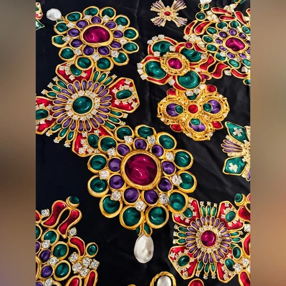 Vintage CARLISLE jeweled floral silk scarf shawl - Picture 5 of 5